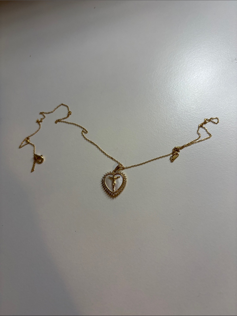Gold Heart Pendant Necklace with Cross Accent